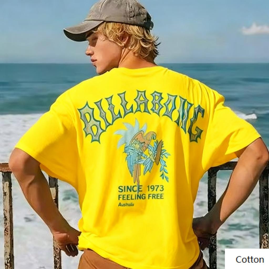 Surf - Street - and - Trendy - Fan's Crew Neck T - Shirt Featuring A Parrot - Surf Motif Trendy Printed Brand Short Sleeve