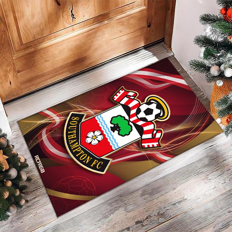 Southampton Football Print Crystal Velvet Rug, Comfortable Water Absorbent Non Slip Indoor Floor Carpet