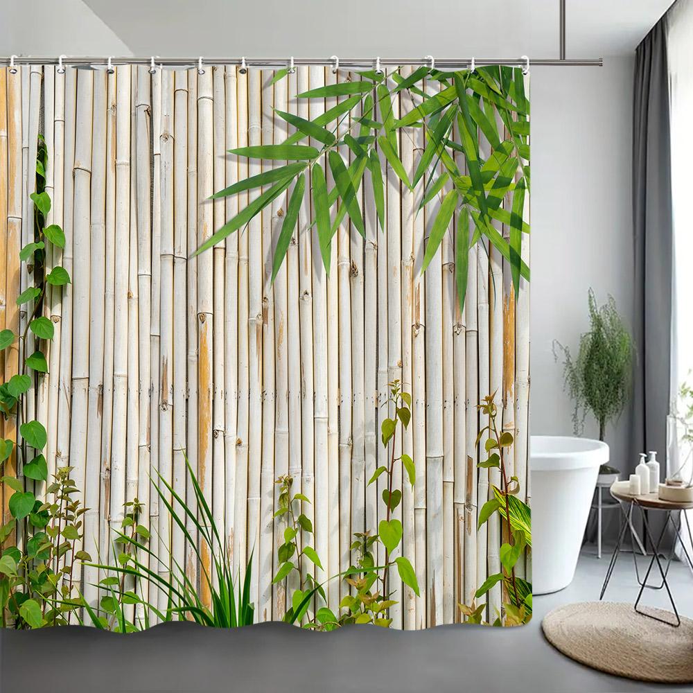 Green Bamboo Shower Curtain Zen Meditation Nature Botanical Polyester Fabric Shower Curtains Bathroom Decor with Hooks