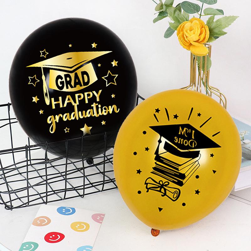 20 Pcs Happy Graduation Decorations Black Gold Confetti Balloon For Congratulation School College Graduation Party Grad Gift