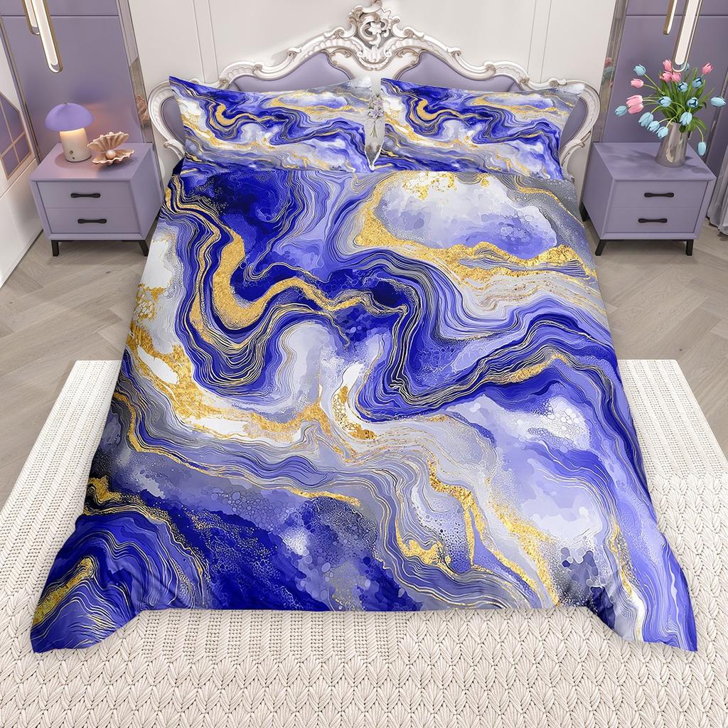 Homewish Chic Marble Duvet Cover Set, Aesthetic Watercolor Artwork Comforter Cover Set, Colorful Marbling Bed Set