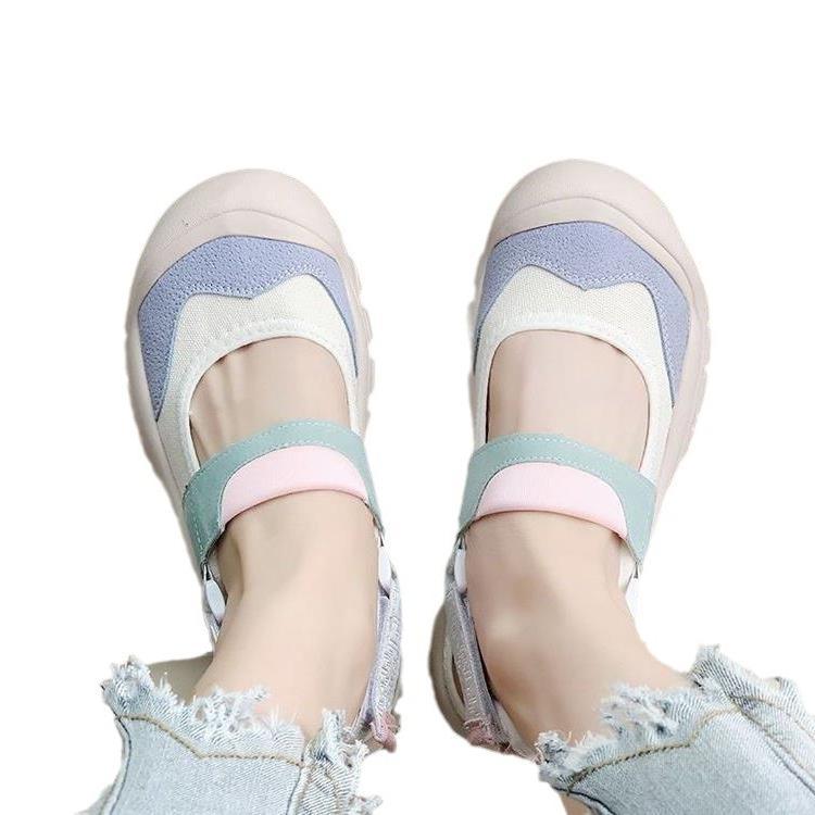 Módní ošklivé sandály 2024 léto nové korejská verze silná podrážka ležérní měkká podrážka mělké sportovní plátěné boty