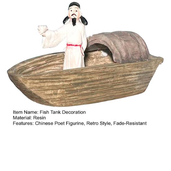 Akvárium Plovoucí Loď Ozdoba Retro Čínský Básník Li Bai Figurka Miniatura Socha Starověkého Básníka pro Akvárium Mikro Krajiny Dekorace