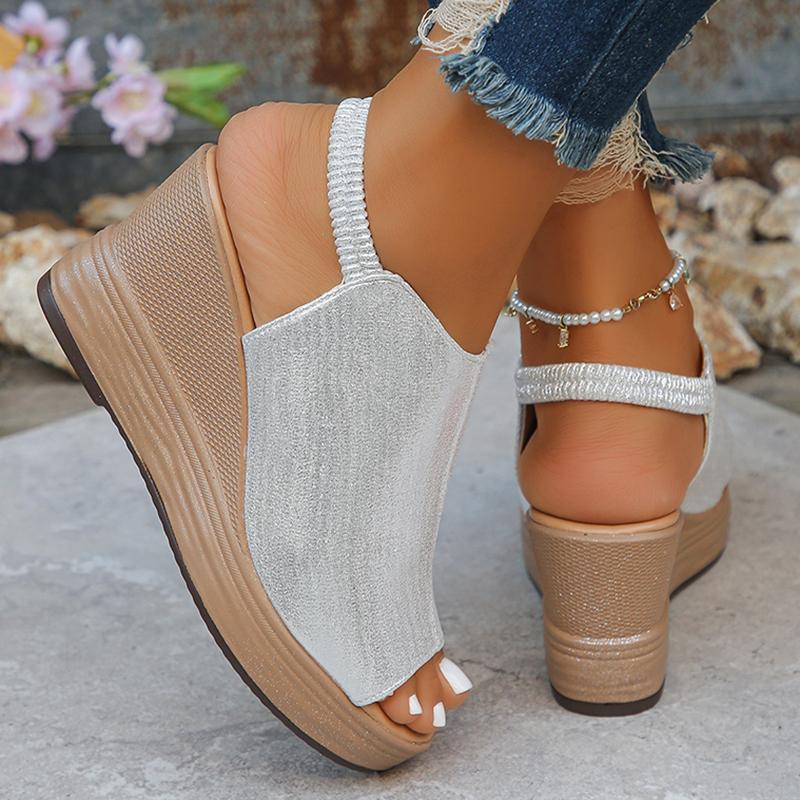 Fashion 2025 New Gold Wegdes Sandals Women Summer Plus Size Chunky Platform Sandles Woman Elastic Back Strap High Heel Sandalias Mujer