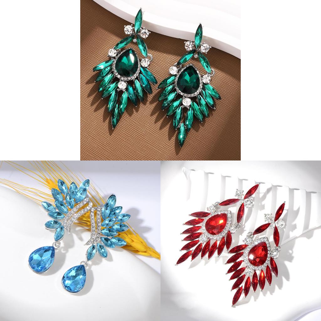 Water Crystal Drop Earrings With Flower Design For Elegant Weddings