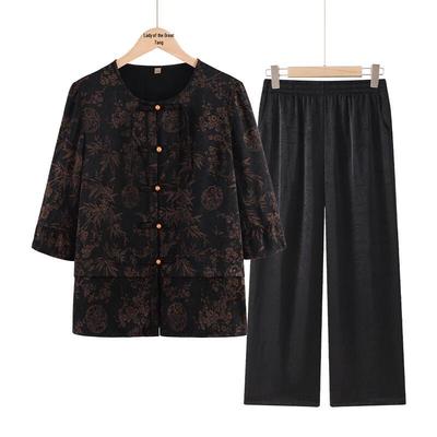 Elegant Stand-Up Collar Breathable Shirt Set for Middle-Aged Women