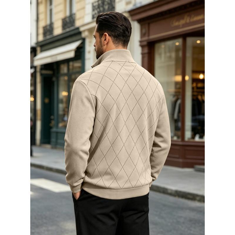 Men's Half-Zip Collared Diamond Quilted Casual Sweatshirt.