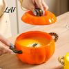 Tigela de Sopa com Tampa e Alça Dupla Abóbora Seguro para Micro-ondas Decorativa Prática Presente de Cozinha para Casa Tigela de Cerâmica Panela Resistente ao Calor Ensopados