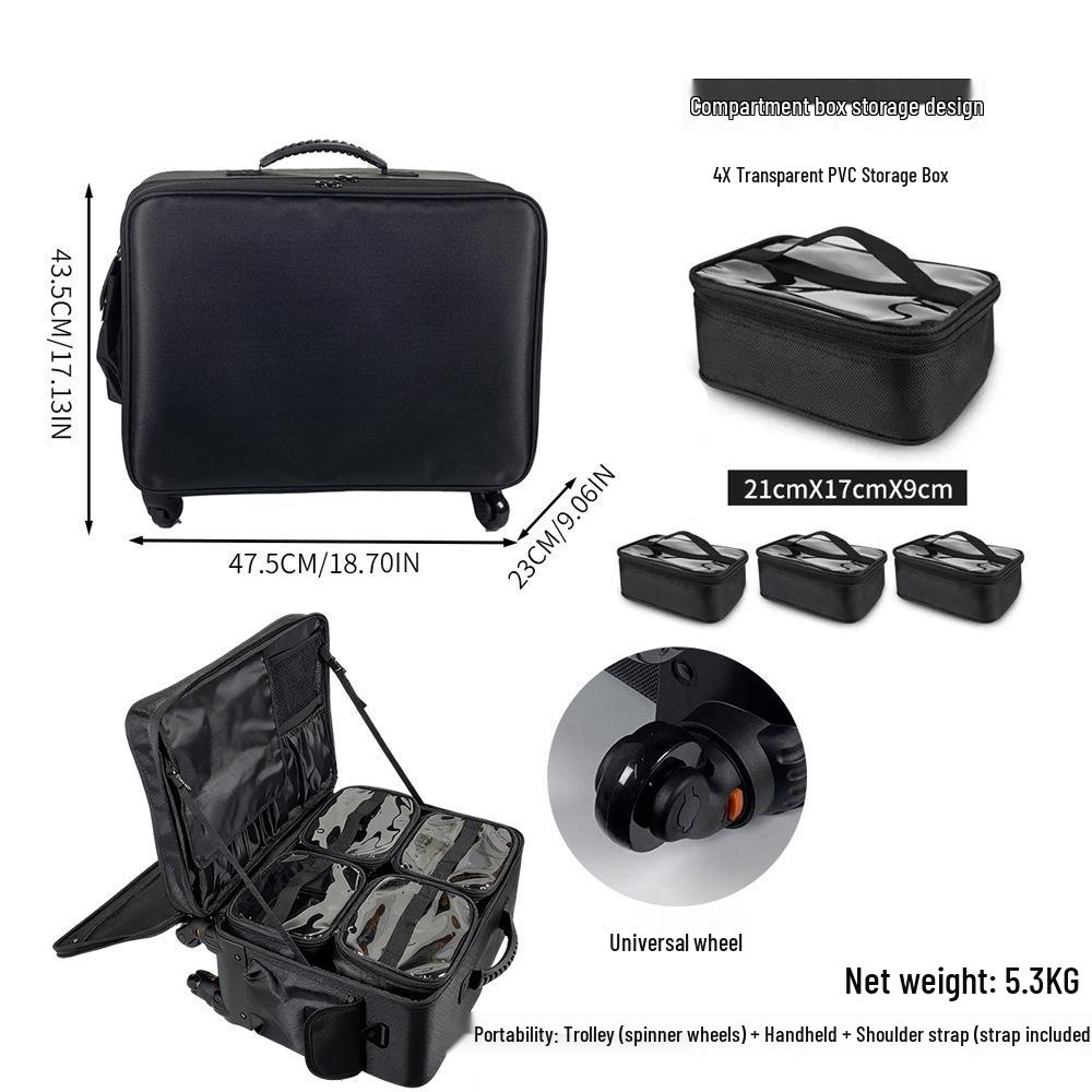 Valigia Trolley Grande Capacità Portatile per Truccatori Professionisti, per Strumenti di Bellezza e Unghie
