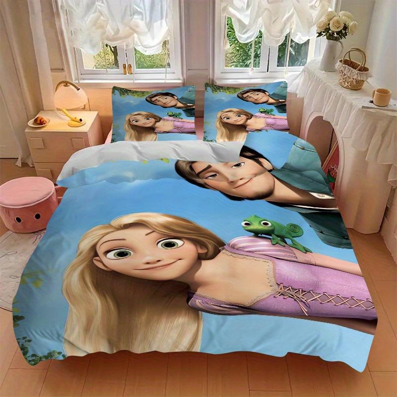 3pcs Tangled Rapunzel & Flynn Rider Bedding Set, Including 1 Quilt Cover and 2 Pillow Shams, Without Filling, Soft and Comfortable Home Bedroom F