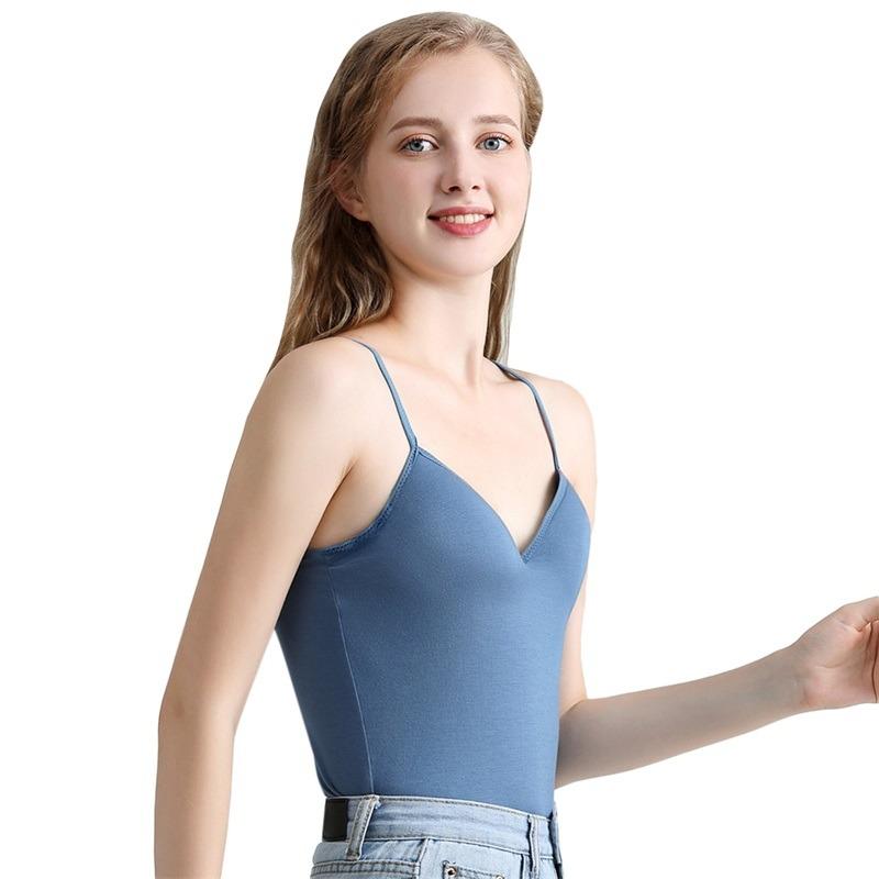 Lady V-Neck Camisole Sexy Women Padded Bra Tops Woman Slim Fit Straps Push Up Bra Vest Tank 6 Colors Simple Casual All-Match Female Comfortable Vests