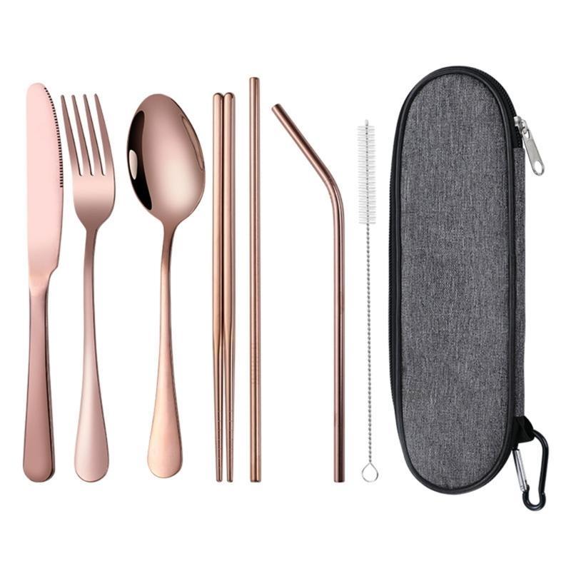652F Lightweight Camping Cutlery Set Stainless Steel Fork Spoon Chopsticks Reusable Outdoor Flatware Dishwasher Safe