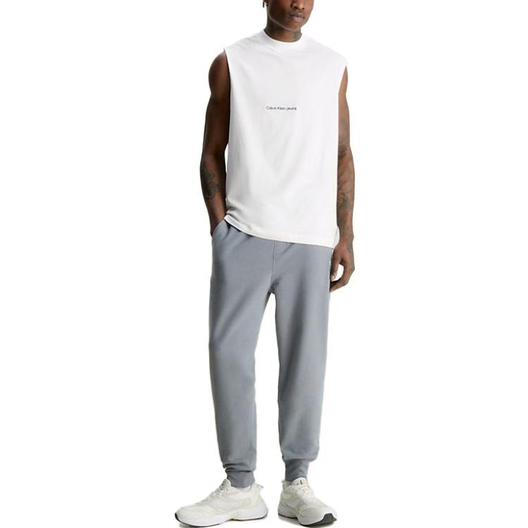 Calvin Klein Logo Print Cuffed Drawstring Knit Sweatpants Men Bottoms Gray J30J322484-PN6