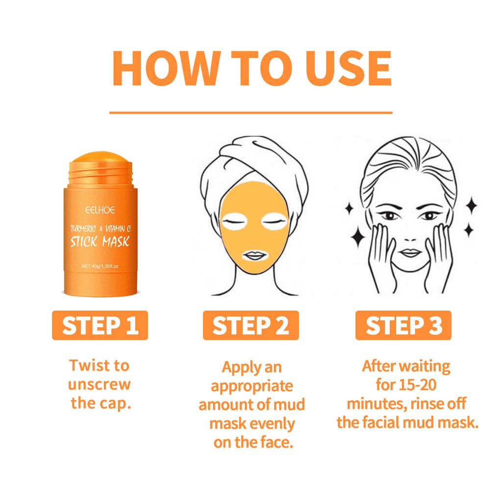 EELHOE Turmeric Clay Masque Stick Facial Cleaning Pores Dirt Acne Blackhead Anti-Acne Remove Skin Care Blackhead Removal Mud Mask