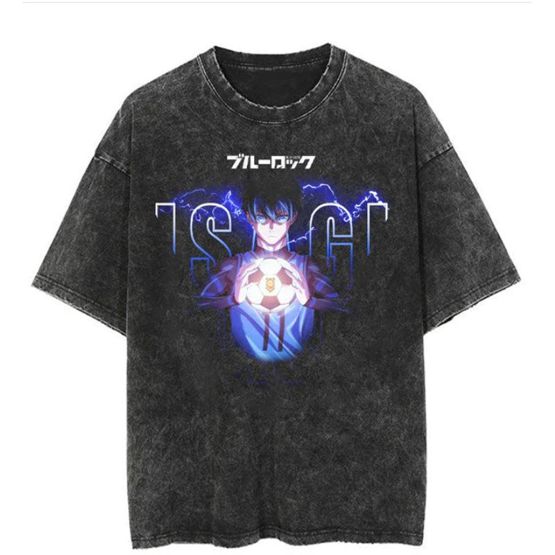 Retro Retro T-Shirt Five-Point Short-Sleeved T-Washed Animation Straight Cylinder Round Neck Cotton S