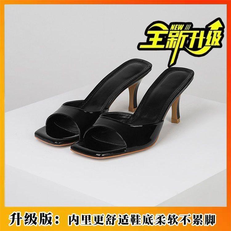 

Корейская версия женских босоножек с увеличенным голенищем, лето 2024, новые модные универсальные босоножки на высоком каблуке с квадратной головкой и нескользящими тапочками 35