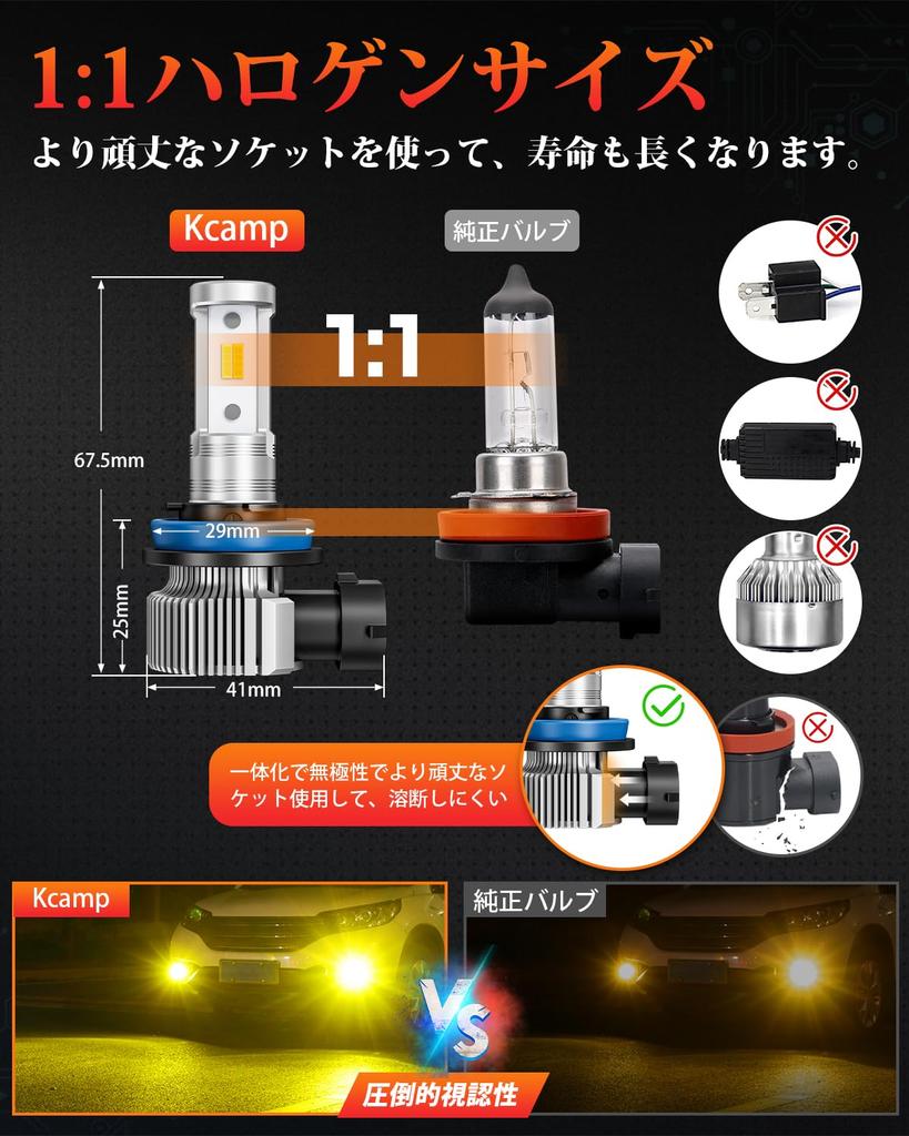 Kitazawa Shoji H8 LED Fog for H11 and Super Memory Long IP68 Waterproof and Easy Vehicle Inspection Set of 2 Lights, Two-Color Switching,