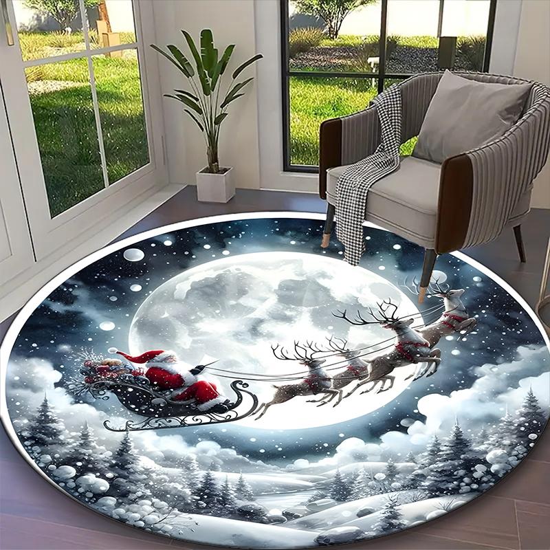 1pc Round Rug Appropriate for Office, Santa Claus Carpet, Versatile Printed Chair Rug, Durable Home Sofa Carpet