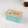 Large Ceramic Butter Dish with Wooden Lid and Knife