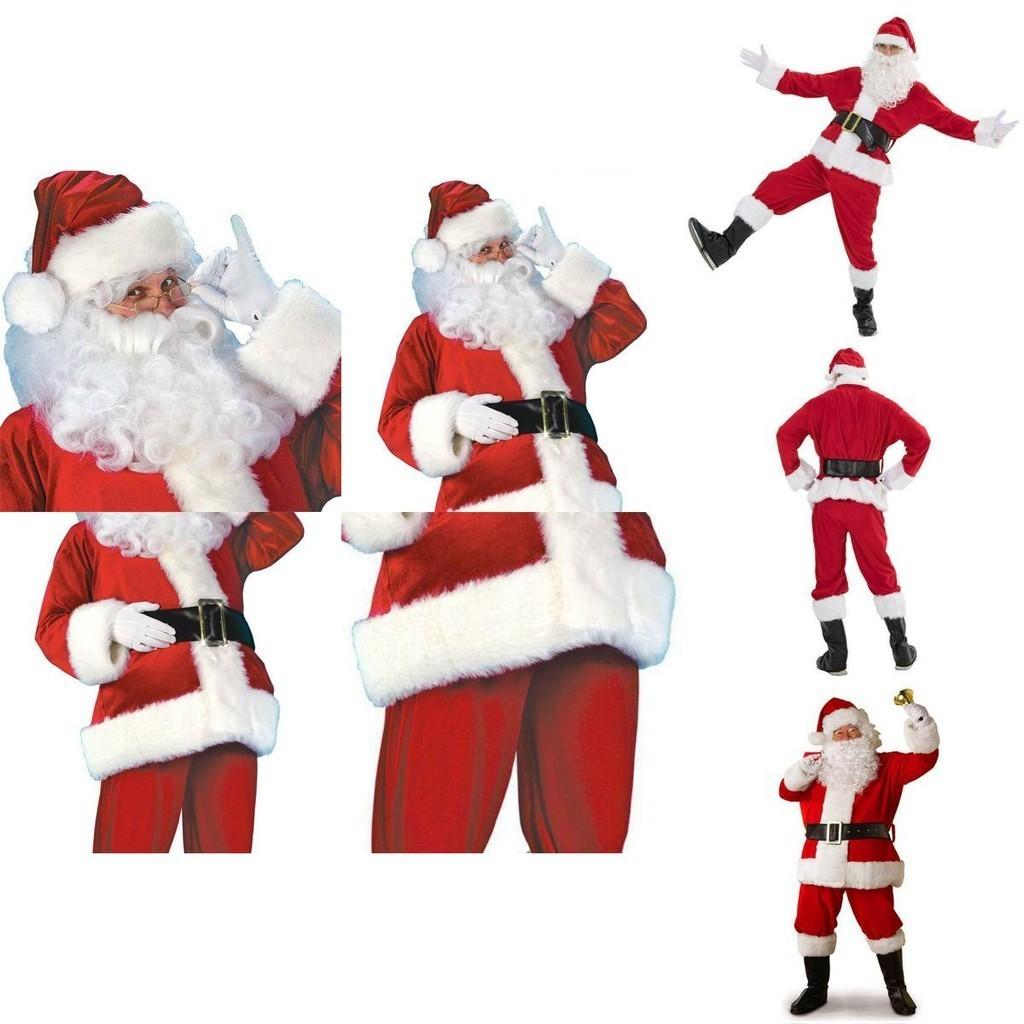 Luxurious Plus Size Christmas Santa Claus Flannel Suit For Adult Fancy Dress Outfit