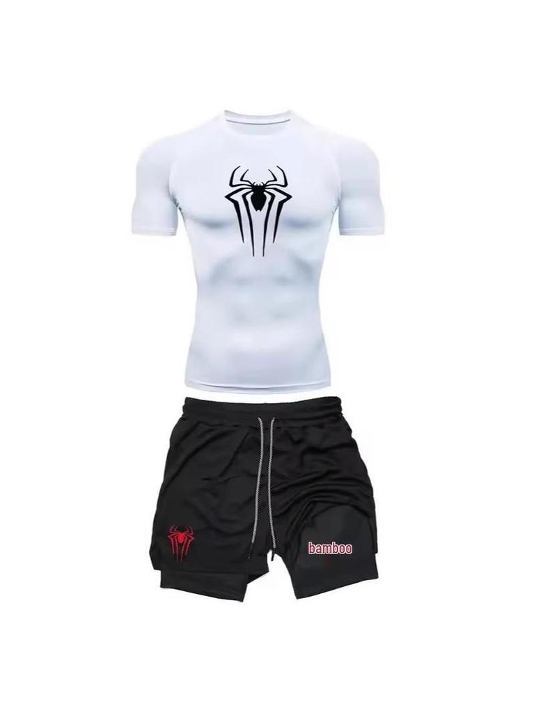 2025 Men's Spider Print Quick-Dry Fitness Set: Breathable Running Shorts & Sportswear