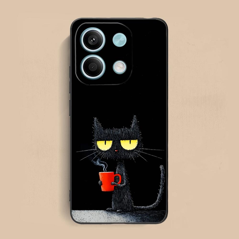 Cute Coffee Cat Matte TPU Mobile Phone Case for Xiaomi Redmi 15 14 13 12 A5 3 2 1 C Plus 4G 5G Colorful Printing Cover