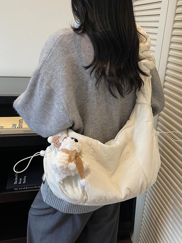 

Women s Fashionable Pleated Crossbody & Shoulder Bag - Large Capacity, Korean Style Dumpling Design Without Pendant грязно-белый