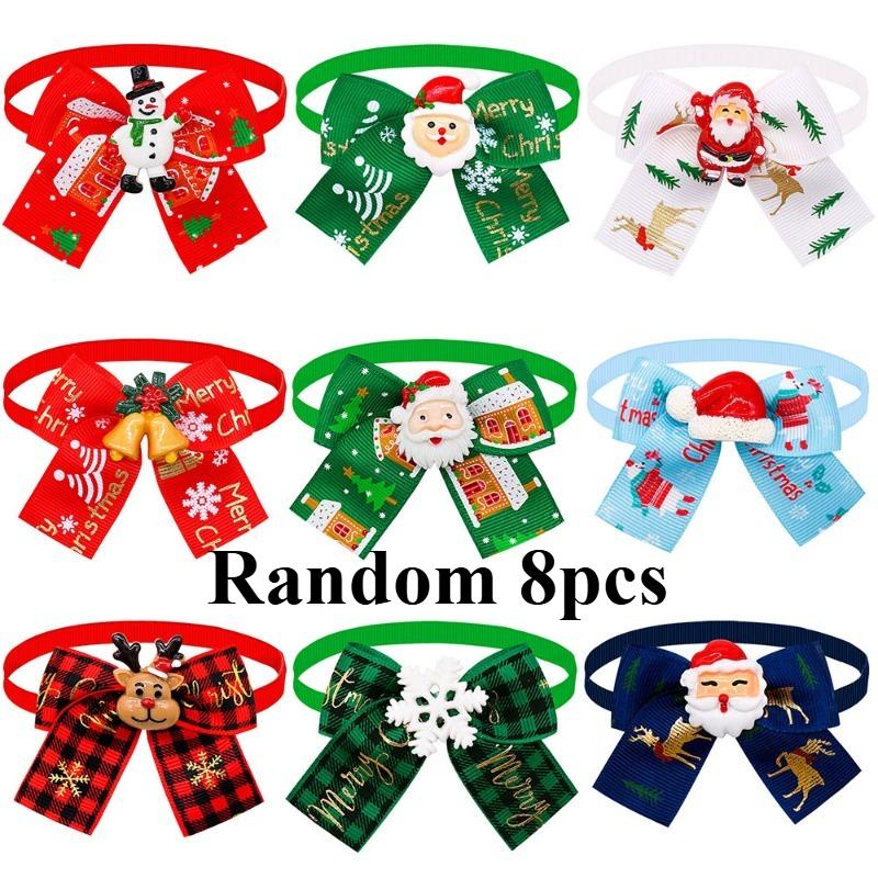 

8pcs Christmas Santa Claus Doll Pet Dog Dog Cat Bow Tie Accessories Christmas Tree Decoration Adjustable Pet Red Collar