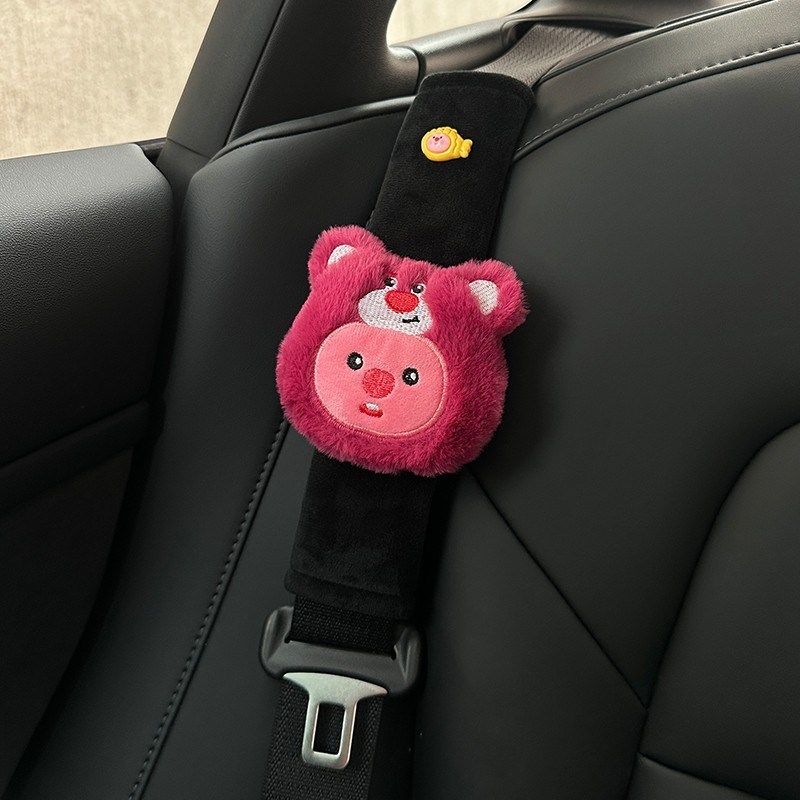 Car Seatbelt Shoulder Pads Cute High-End Plush Beaver Car Interior Decoration Loopy Ruby Universal [Black] Snapper Head Loopy Shoulder Pads*1