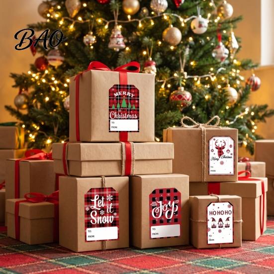 DIY Scrapbook Embellishments Christmas Thank You Stickers, Red And Black Plaid Print Decorative Labels, Handwritten Blessings Tags Festive Supplies