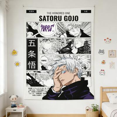 Jujutsu Kaisen Gojo Satoru Muster Wandteppich Schlafzimmer und Wohnheim Anime Dekor Geschenk für JJK Fans Mehrere Größen Hohe Qualität Flachdruck