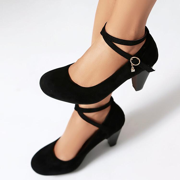 Large size  shoes summer new matte high heels buckle shallow mouth round head wedge heel single shoes  shoes