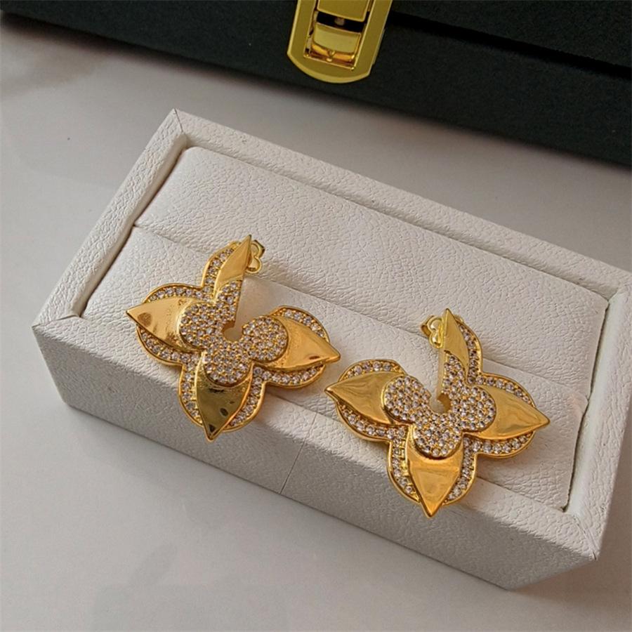 Zircon double-layer flower earrings retro light luxury temperament earrings niche fashion high-end earrings women