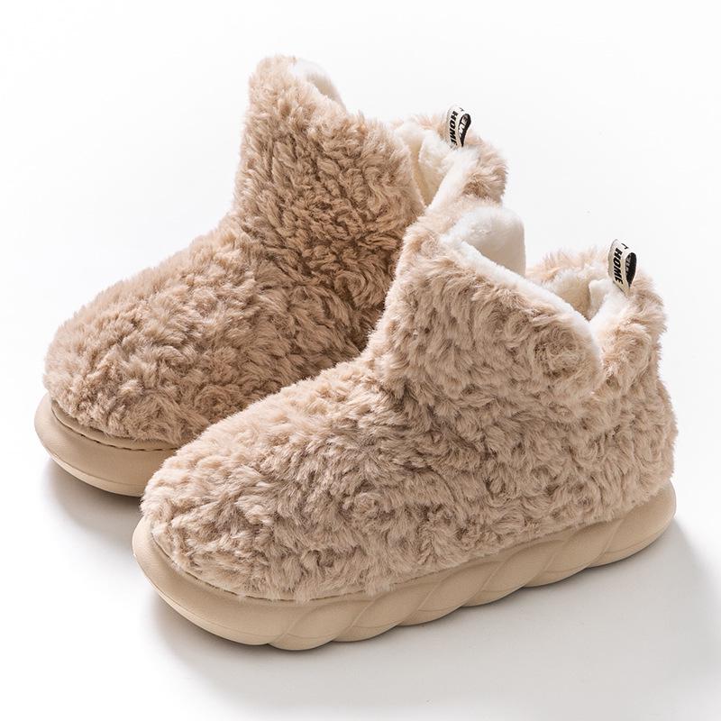 Women's Winter Plush High-Top Slippers - Warm, Thick-Soled, Non-Slip, Indoor Postpartum Cotton Footwear