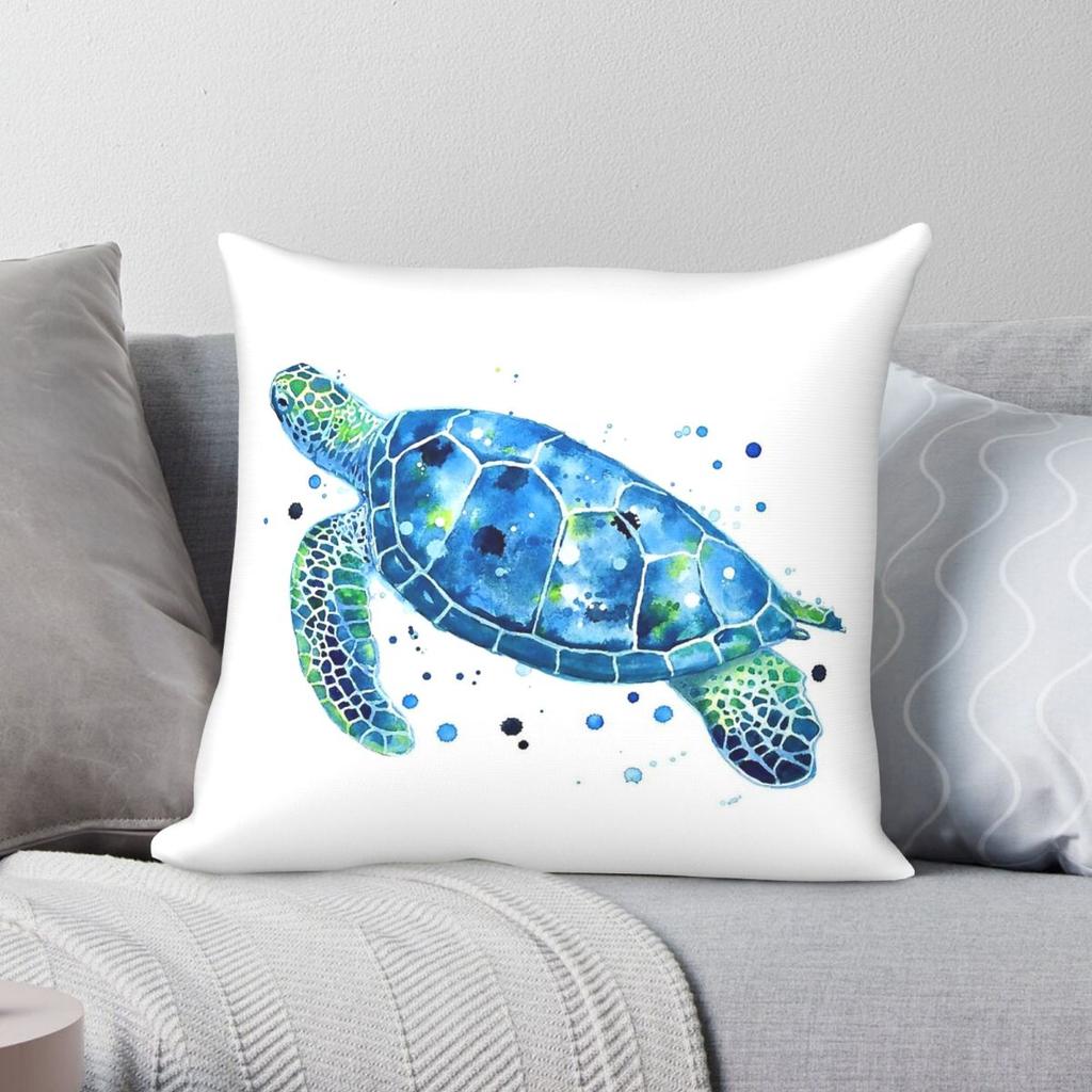 Sargasso Blue Sea Turtle Pillowcase Polyester Linen Velvet Creative Zip Decorative Throw Pillow Case Sofa Cushion Cover