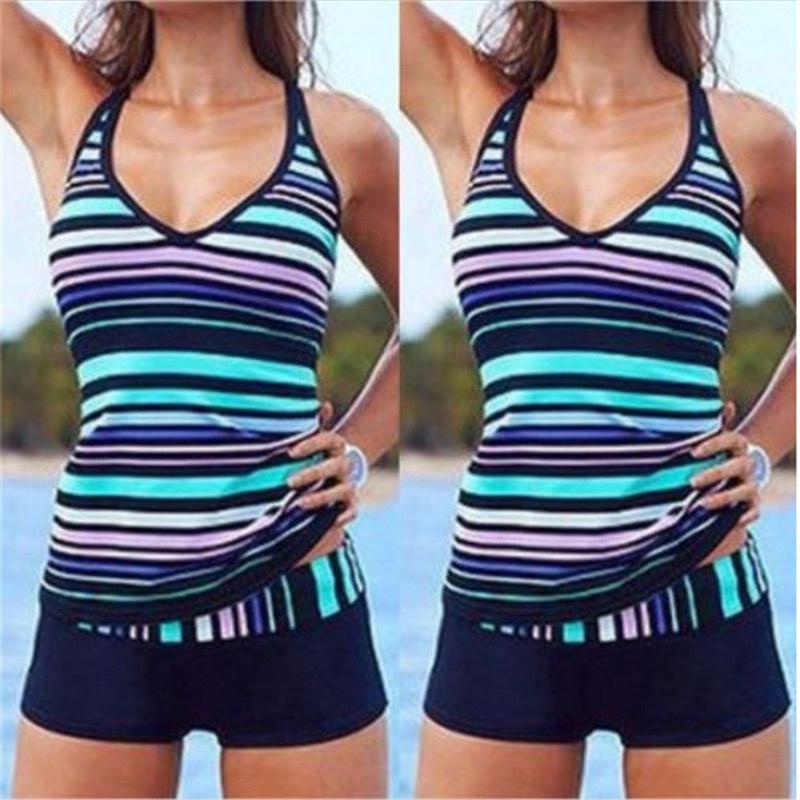 Buy YG Plus Size Women Striped Bikini Set Sexy Backless Swimwear Slim Fit Bathing Suit at
