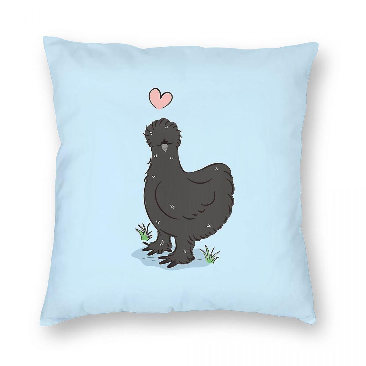 Love Black Silkie Chicken Pillowcase Polyester Linen Velvet Pattern Zip Decor Throw Pillow Case Home Cushion Cover 30x30cm
