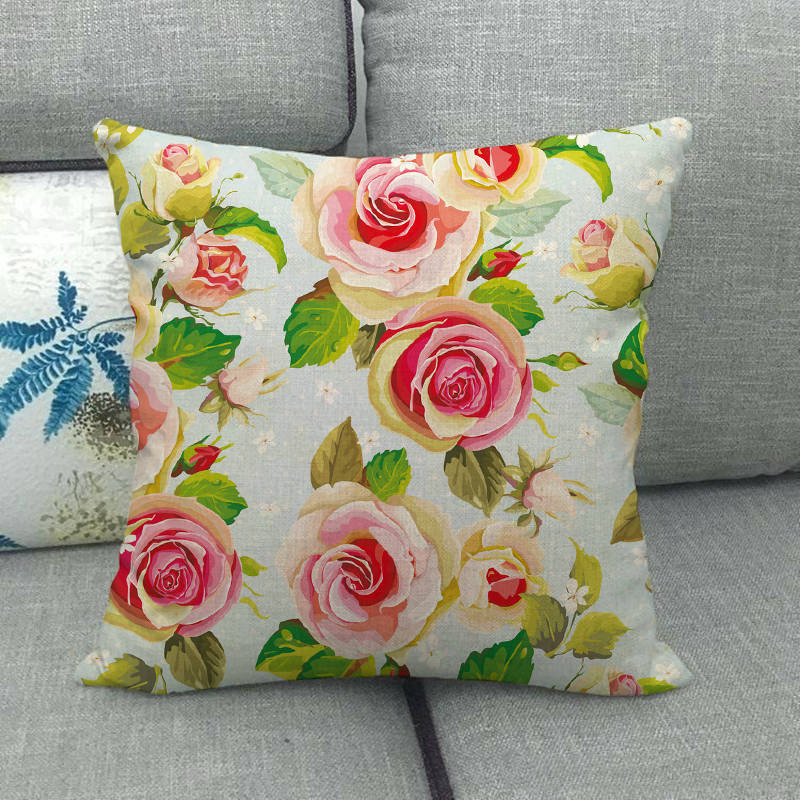 Simple floral pattern clear rose flowers Digital printing short plush pillow covers for car sofa office cushion cover home goods