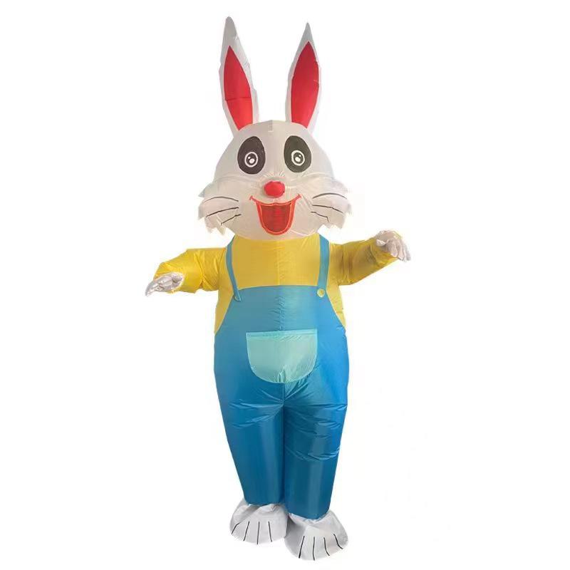 Cycling Style Full Body Easter Bunny Inflatable Costume - Blue Pink Festival Cosplay Doll