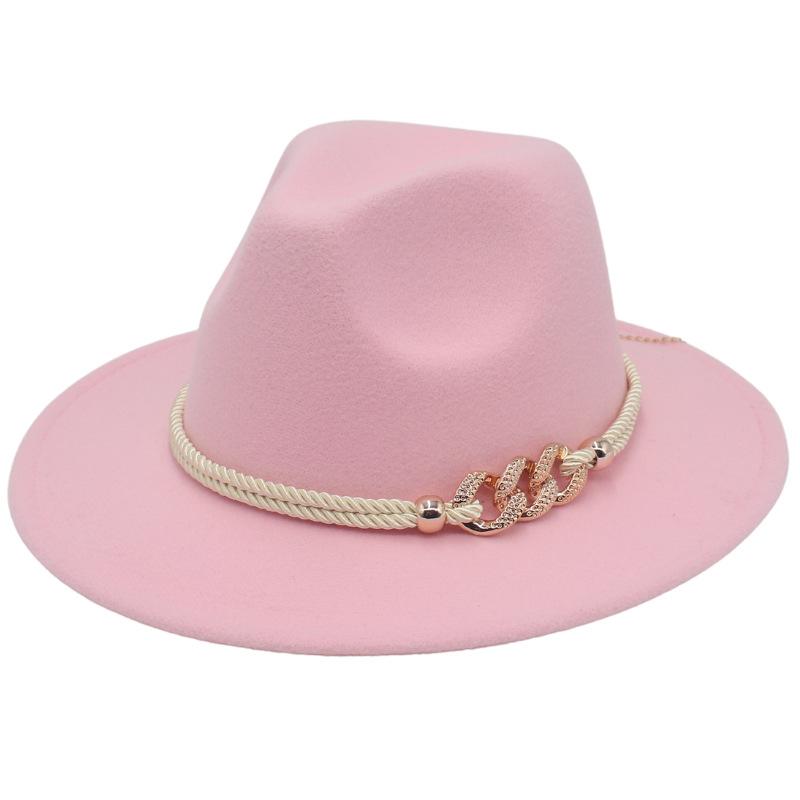 Jazz Hat Retro Men'S And Women'S Cotton Felt Hat Big Brim Panama Hat Gold Chain Hat