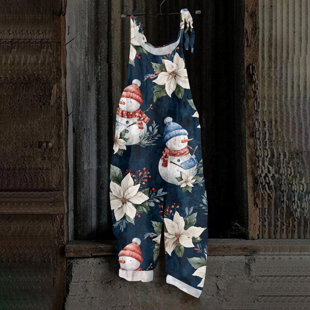 Tuta da Donna Stampa Casual Ampia Vintage Spallina Cotone Lino