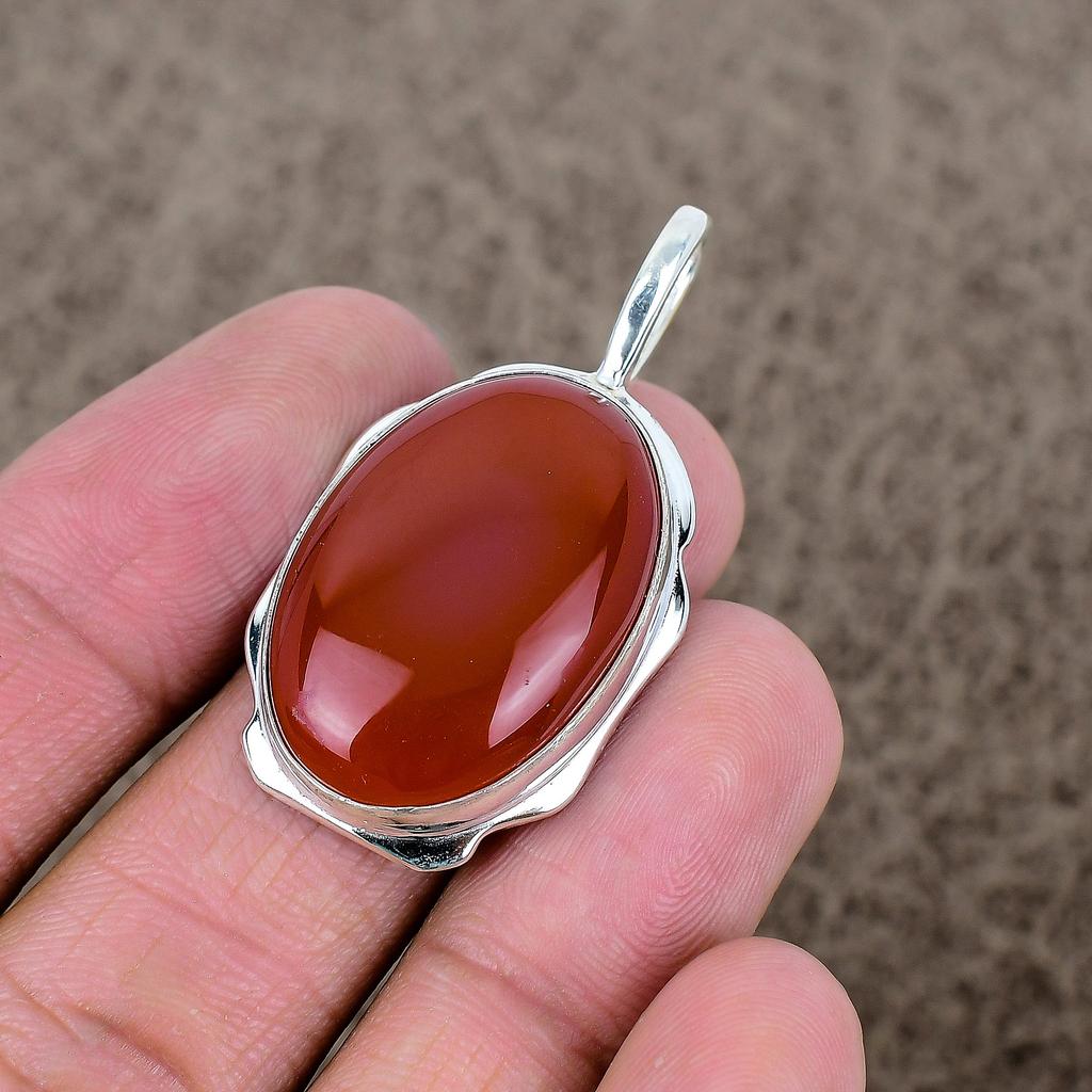 Carnelian Gemstone Handmade 925 Sterling Silver Jewelry Pendant 1.81" KKG-356