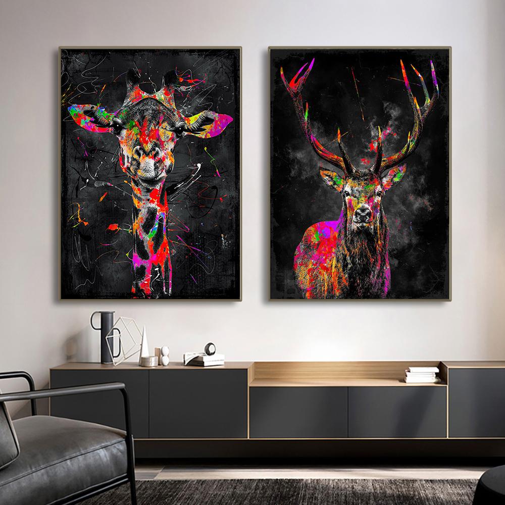 Pintura de Lienzo de León Colorido Abstracto Póster Moderno de Animales e Impresiones Arte de Pared Imágenes para Sala de Estar Decoración del Hogar