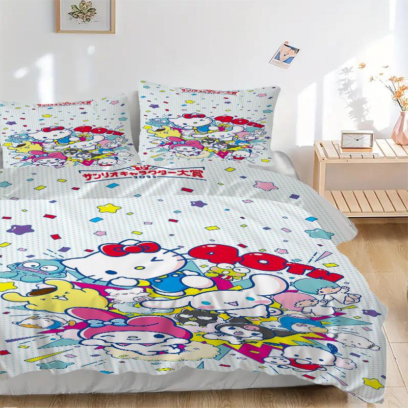 

3pcs Hello Kitty and Friends Colorful Celebration of 40 Years Quilt Cover Set - Soft and Cozy Bedroom, Guest Room and Dorm Decorative Bedding 3-P 135x200cm