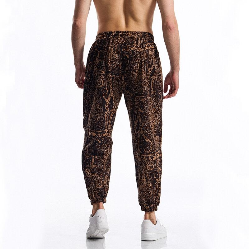 Erkek Günlük İpli Boho Etnik Baskılı Pantolon Açık Hava Aktiviteleri Eşofman Yaz Pamuk Keten Koşu Jogger Eşofman Altı