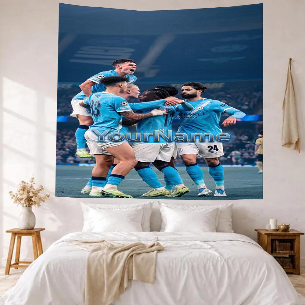 Manchester City Brugerdefineret Dit Navn Vægdekoration Vægtæppe Kunst Til Kæledyrs Mindesmærke Fødselsdag Bryllupsfest Baggrund Familiegave