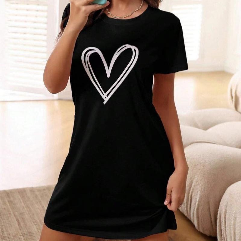 

Women s New Style Sleeveless Vest Nightdress Letter Love Printed Skirt Casual Loose Home Dress Skirt XS