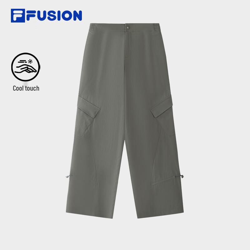 FILA FUSION Women s Washed Grey Loose Straight-Leg Woven Pants L