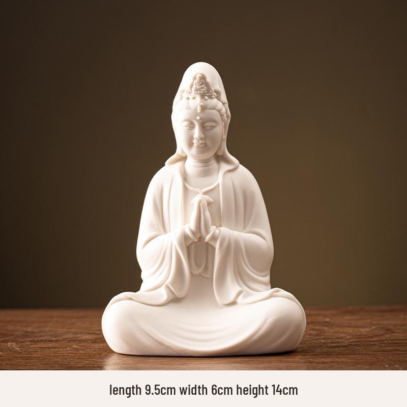 Ceramic Seated Guanyin On Lotus with Light Ring and Anjali Mudra for Home Decor