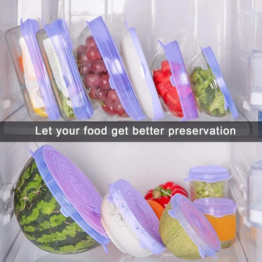 Silicone Cover Stretch Lids Reusable Airtight Food Wrap Covers Keeping Fresh Seal Bowl Stretch Wrap Cover Kitchen Cookware